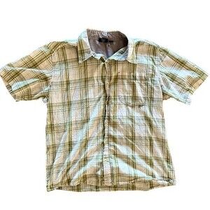 Kavu Green White Plaid Short Sleeve Button Front Shirt Men's size Medium